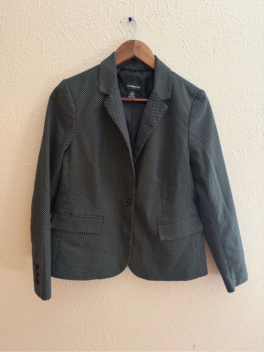 Liz Claiborne Career Blazer – Black & White Geometric Print | Size Medium